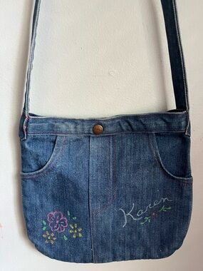 Vintage Blue Jean Denim Bag Purse Western KAREN Rodeo Hee Haw Cowgirl Country